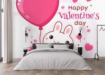 Valentine's day card with cute bunny and duckling Wall mural