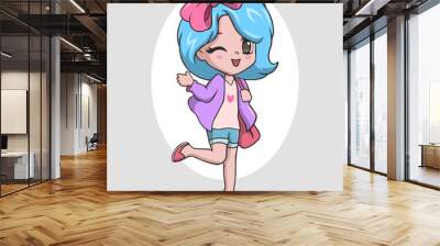 Cute elementary school girl posing Wall mural