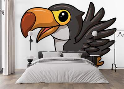 Cute little toucan bird cartoon flying Wall mural