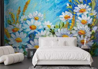 oil painting, abstract bouquet of chamomile Wall mural