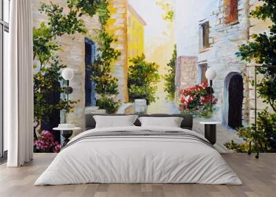 oil painting - Italian street, colorful watercolour Wall mural