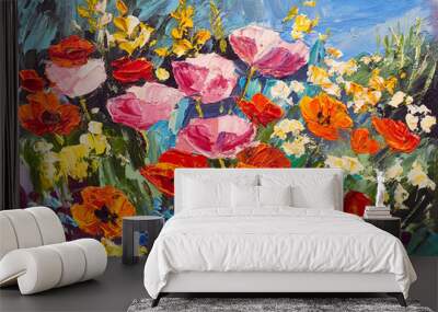 Oil painting of spring flowers on canvas, art work Wall mural