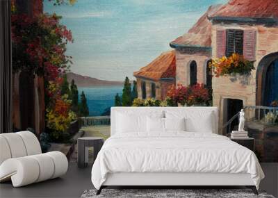 oil painting on canvas - house near the sea Wall mural