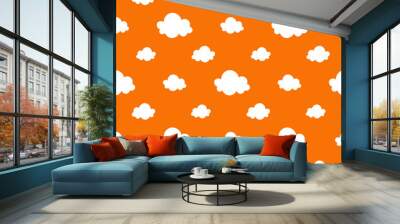 Orange color seamless pattern with white clouds. Wall mural