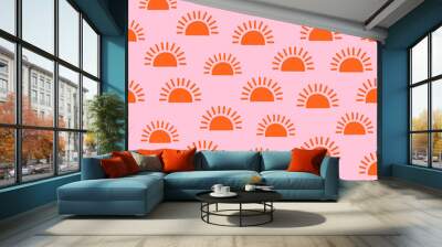 Orange sun with pink background seamless pattern. Wall mural