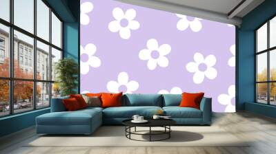 Purple seamless pattern with white daisy flowers Wall mural