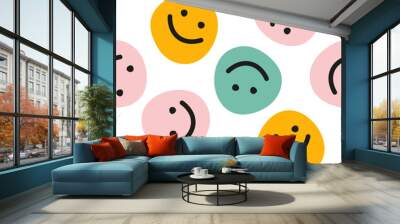 Seamless pattern with colorful happy face Wall mural