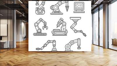 Automated robotic arm, Mechanical hand robot outline doodle hand drawn. Modern industrial technology automation vector illustration Wall mural