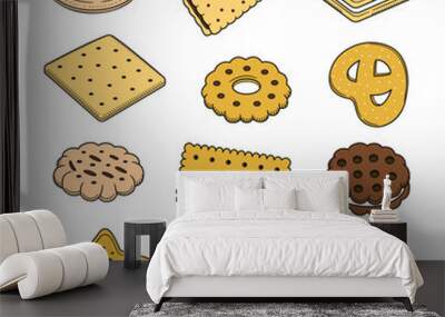 Biscuits doodle with color fill isolated on white background Wall mural