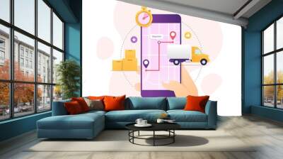 Design concept of order delivery tracking using mobile device vector illustration Wall mural