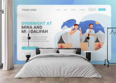 Hajj and umrah landing page template for travel service business website and mobile web with flat design concept vector illustration Wall mural