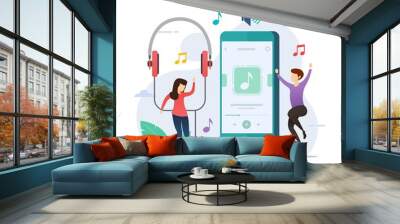 Listening music with music player app and tiny design concept Wall mural