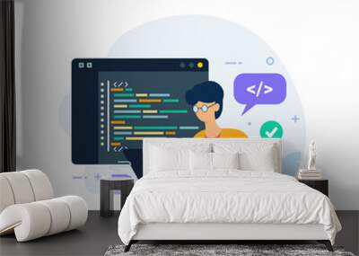 Programmer working on web and application development on computers Wall mural