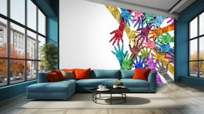 Belonging and inclusion concept as  a symbol of acceptance and integration with diversity and support of different cultures as diverse races and unity symbol holding hands together. Wall mural