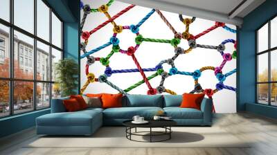 Connection network concept and connected diversity as circle shaped group of ropes creating a connected networking horizontal composition as a connect concept for business or social media Wall mural