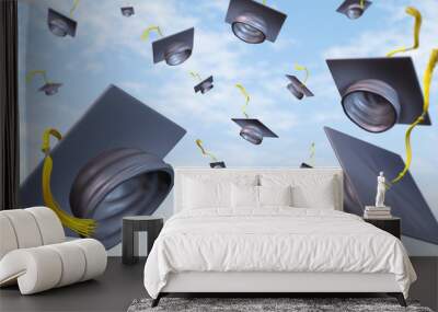 Graduation caps thrown in the air Wall mural