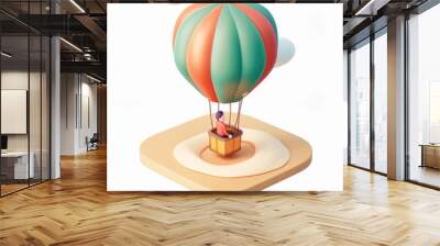 3d isometric illustration person on a hot balloon air Wall mural