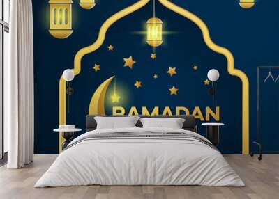 Ramadan Kareem islamic design crescent moon, lantern. greeting card design Wall mural