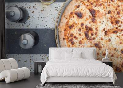 Pizza Margherita. Top view, flat lay Wall mural