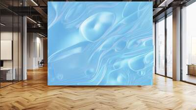 Calm blue white panoramic banner featuring abstract water shapes and bubbles, AI generative panorama Wall mural