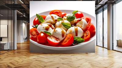 Caprese salad, tomato mozzarella salad with basil leaves and olive oil. Generative AI. Wall mural