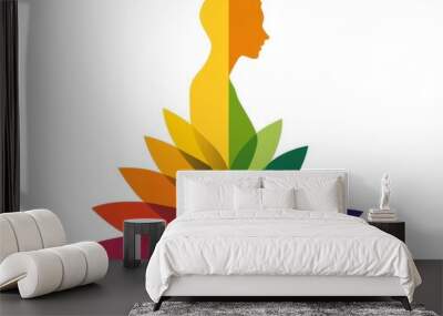 Colorful Silhouette with Rainbow Gradient Petals in a Surreal Artistic Design Wall mural