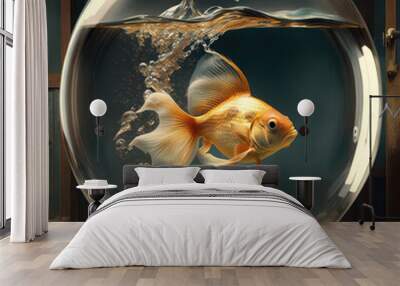 Goldfish Swimming in circular tank, aquarium, , AI generative Wall mural