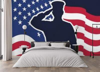 United We Stand - Saluting Soldier with American Flag Background Wall mural