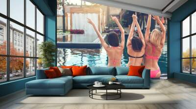 Group of friends together in the swimming pool leisure Wall mural