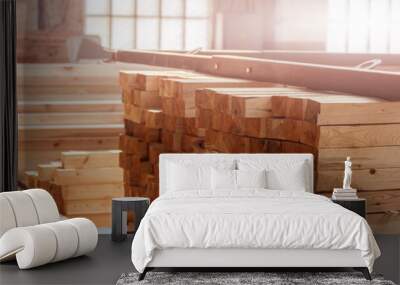 Wooden planks and boards in building under construction Wall mural