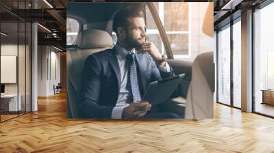 Young business man test drive new car Wall mural