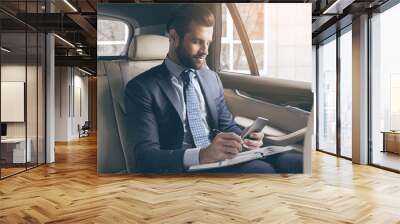 Young business man test drive new car Wall mural