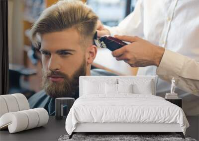 young man in barbershop hair care service concept Wall mural