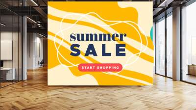 Summer sale colorful banner. Abstract organic wavy shapes background. 70% off. For newsletter, web header, social media post, promotional banner, advertising and identity. Vector illustration, flat de Wall mural