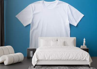 A clean white t-shirt for text on a blue background Wall mural