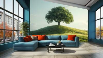 A green tree on a grassy hill Wall mural