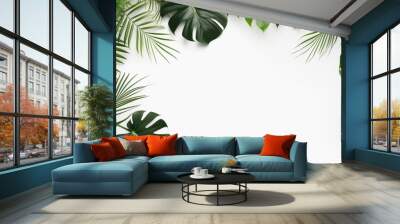 A white background with tropical leaves Wall mural