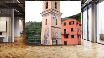 Aged belfry in Cinque Terre, Italy Wall mural