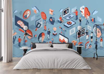 Artificial intelligence technology isometric icons Wall mural