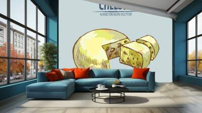 Digital vector detailed line art sliced cheese Wall mural