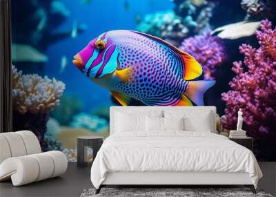 Generative AI a colorful fish swimming through a coral reef Wall mural