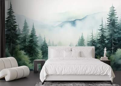 Generative AI a landscape of a forest created in watercolor Wall mural