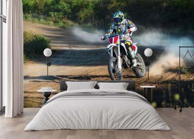 View of a riding motorcyclist at a motocross race in Chisinau, Moldova Wall mural