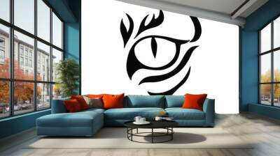 Black Tiger Eye Logo Symbol on White Background. Stencil Design Tattoo Vector Illustration. Wall mural