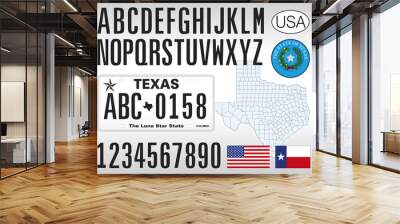 Texas state car license plate, letters, numbers and symbols, vector illustration, United States of America Wall mural