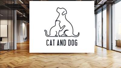 home pets, minimalist monoline lineart outline dog cat icon logo template vector illustration, moder Wall mural