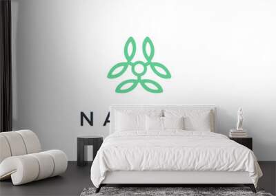 Vector logo of nature in linear style. Outline icon of simple landscape with trees, sun, fields - business emblems, badge for a travel, farming and ecology concepts, health, spa and yoga Center. Wall mural