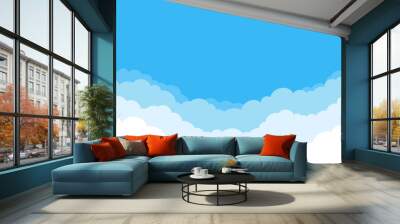 Layered clouds. Cartoon border with white cloud gradient, fluffy cumulus in heaven. Vector game banner background. Bright day with warm climate or weather. Summer or spring forecast Wall mural