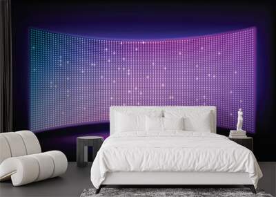 Led projection screen. LCD Tv show stage light panel. Concave digital monitor with glittering lightbulb pattern. Cinema and entertainment display. Vector vivid illustration. Wall mural