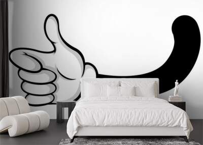 Like symbol by cartoon hand in white glove. Vector symbol like icon, gesture hand cartoon, positive sign thumb up illustration Wall mural